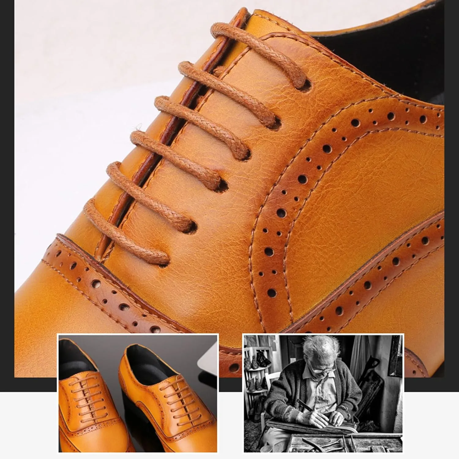 Mens Lace-Up Shoes, Square Toe Large Size Brogues Leather Shoes Business Casual Oxfords Formal Shoes Low Top Office Work Dress Shoes Wedding Loafers, 39 EU,Yellow