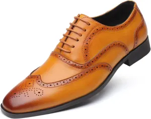 Mens Lace-Up Shoes, Square Toe Large Size Brogues Leather Shoes Business Casual Oxfords Formal Shoes Low Top Office Work Dress Shoes Wedding Loafers, 39 EU,Yellow