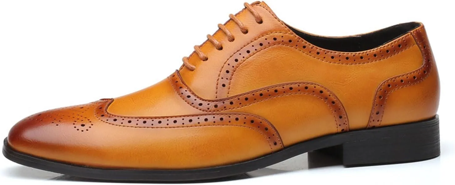 Mens Lace-Up Shoes, Square Toe Large Size Brogues Leather Shoes Business Casual Oxfords Formal Shoes Low Top Office Work Dress Shoes Wedding Loafers, 39 EU,Yellow