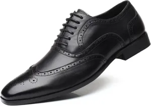 Mens Lace-Up Shoes, Square Toe Large Size Brogues Leather Shoes Business Casual Oxfords Formal Shoes Low Top Office Work Dress Shoes Wedding Loafers, 45 EU,Black
