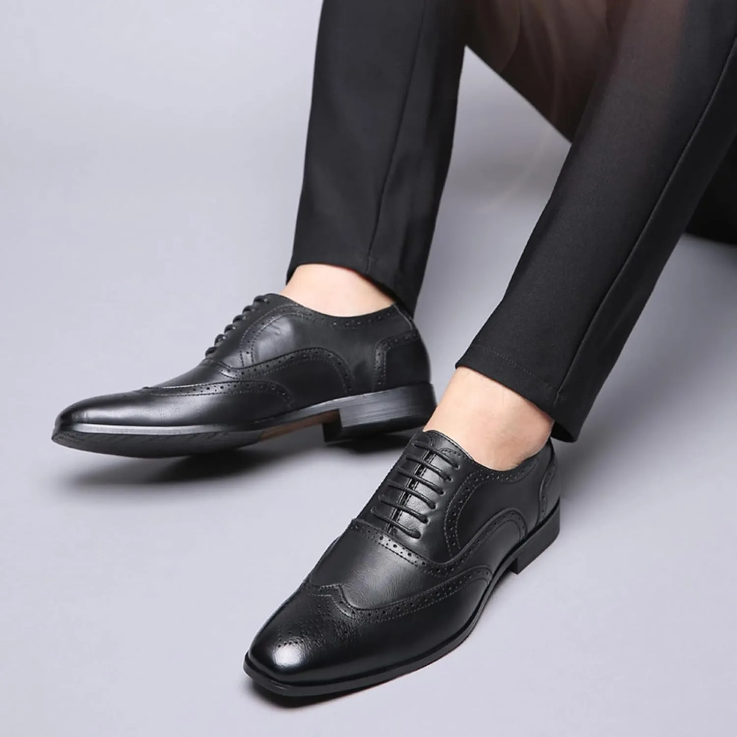 Mens Lace-Up Shoes, Square Toe Large Size Brogues Leather Shoes Business Casual Oxfords Formal Shoes Low Top Office Work Dress Shoes Wedding Loafers, 45 EU,Black
