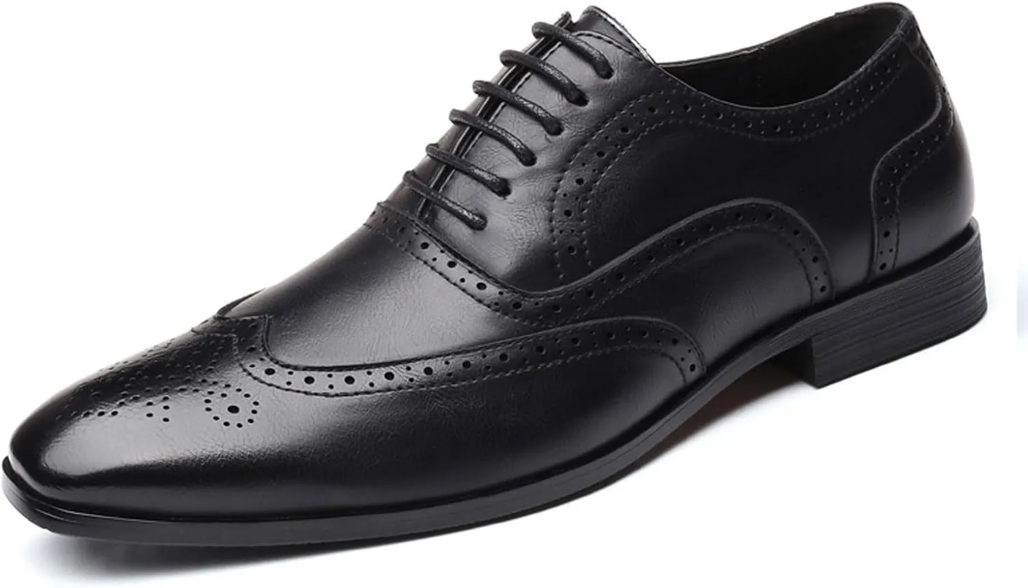 Mens Lace-Up Shoes, Square Toe Large Size Brogues Leather Shoes Business Casual Oxfords Formal Shoes Low Top Office Work Dress Shoes Wedding Loafers, 45 EU,Black