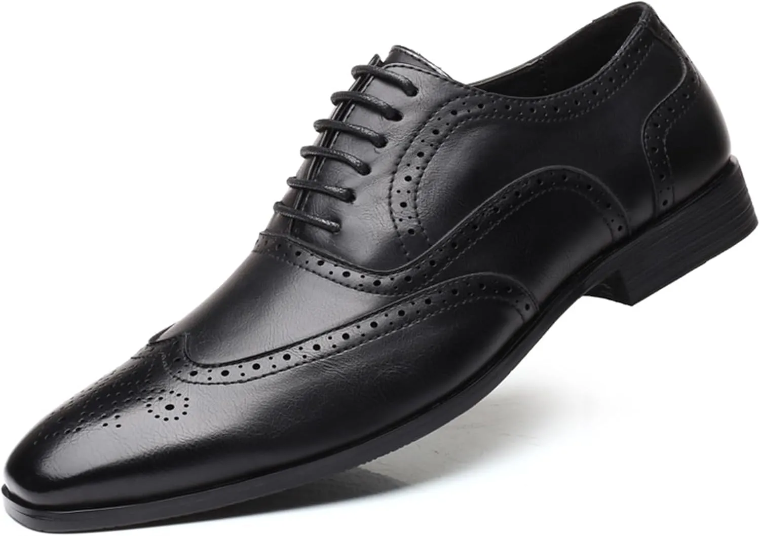 Mens Lace-Up Shoes, Square Toe Large Size Brogues Leather Shoes Business Casual Oxfords Formal Shoes Low Top Office Work Dress Shoes Wedding Loafers, 45 EU,Black