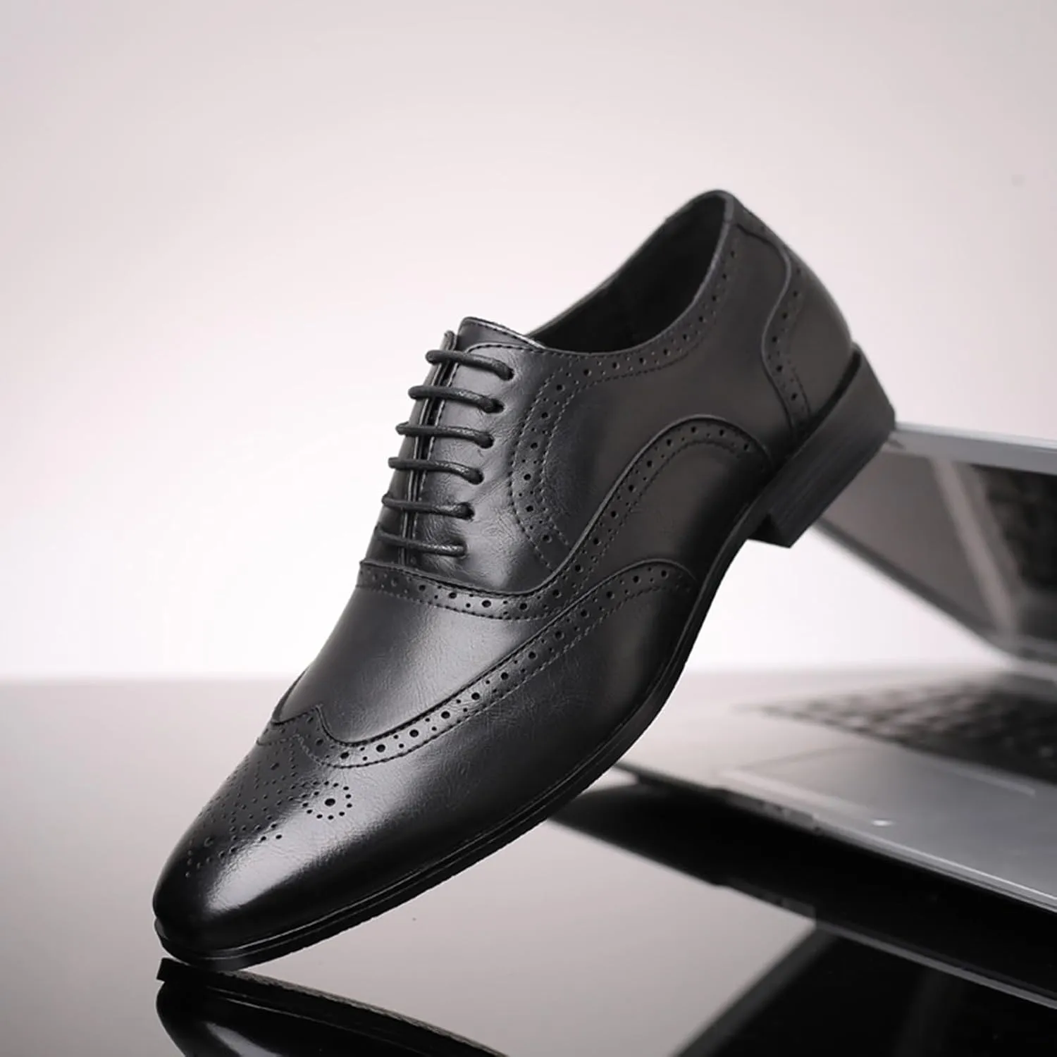Mens Lace-Up Shoes, Square Toe Large Size Brogues Leather Shoes Business Casual Oxfords Formal Shoes Low Top Office Work Dress Shoes Wedding Loafers, 45 EU,Black