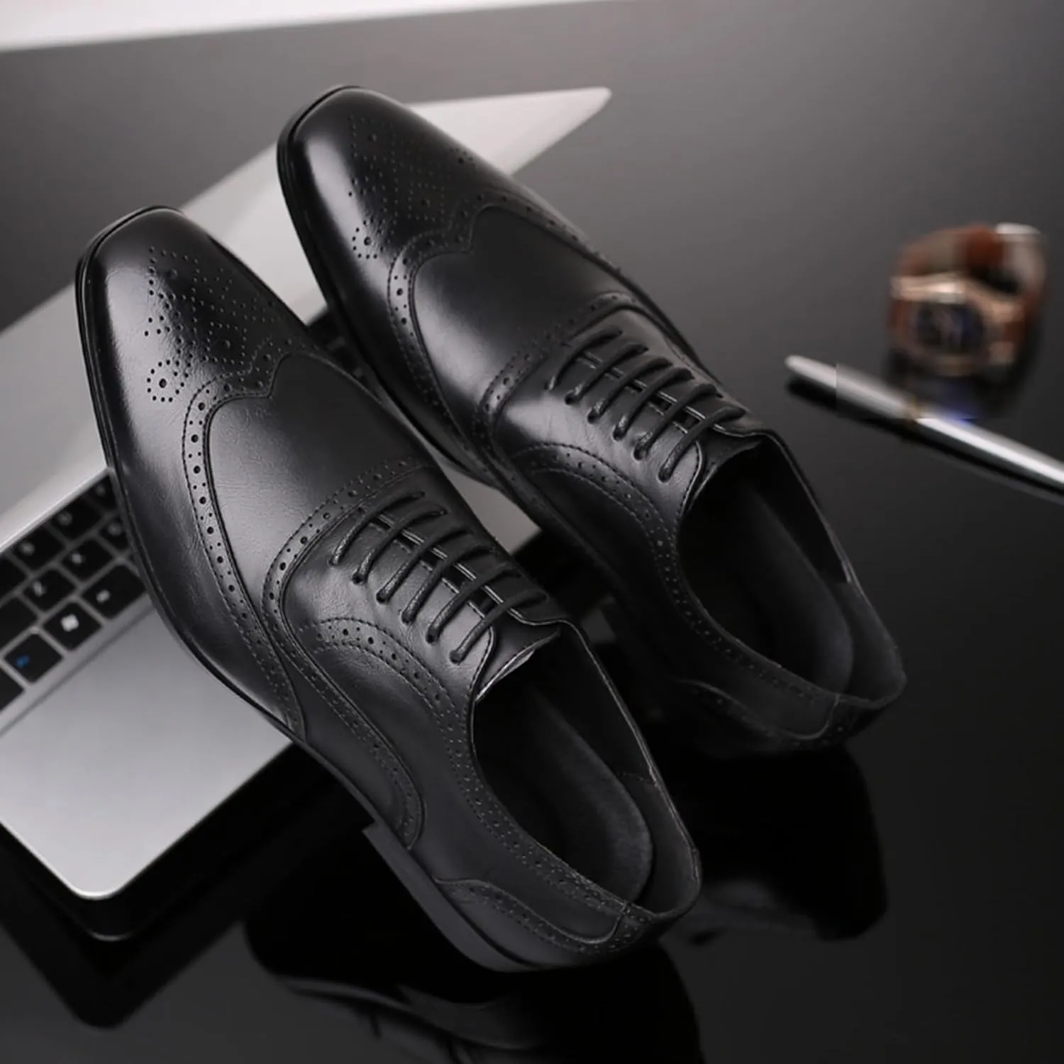 Mens Lace-Up Shoes, Square Toe Large Size Brogues Leather Shoes Business Casual Oxfords Formal Shoes Low Top Office Work Dress Shoes Wedding Loafers, 45 EU,Black
