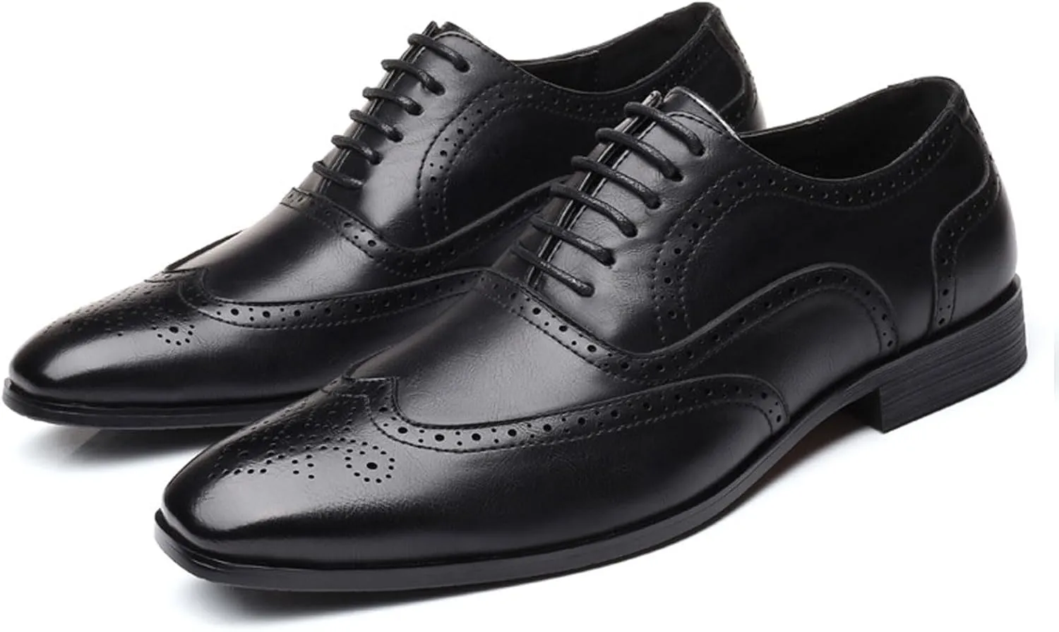Mens Lace-Up Shoes, Square Toe Large Size Brogues Leather Shoes Business Casual Oxfords Formal Shoes Low Top Office Work Dress Shoes Wedding Loafers, 45 EU,Black