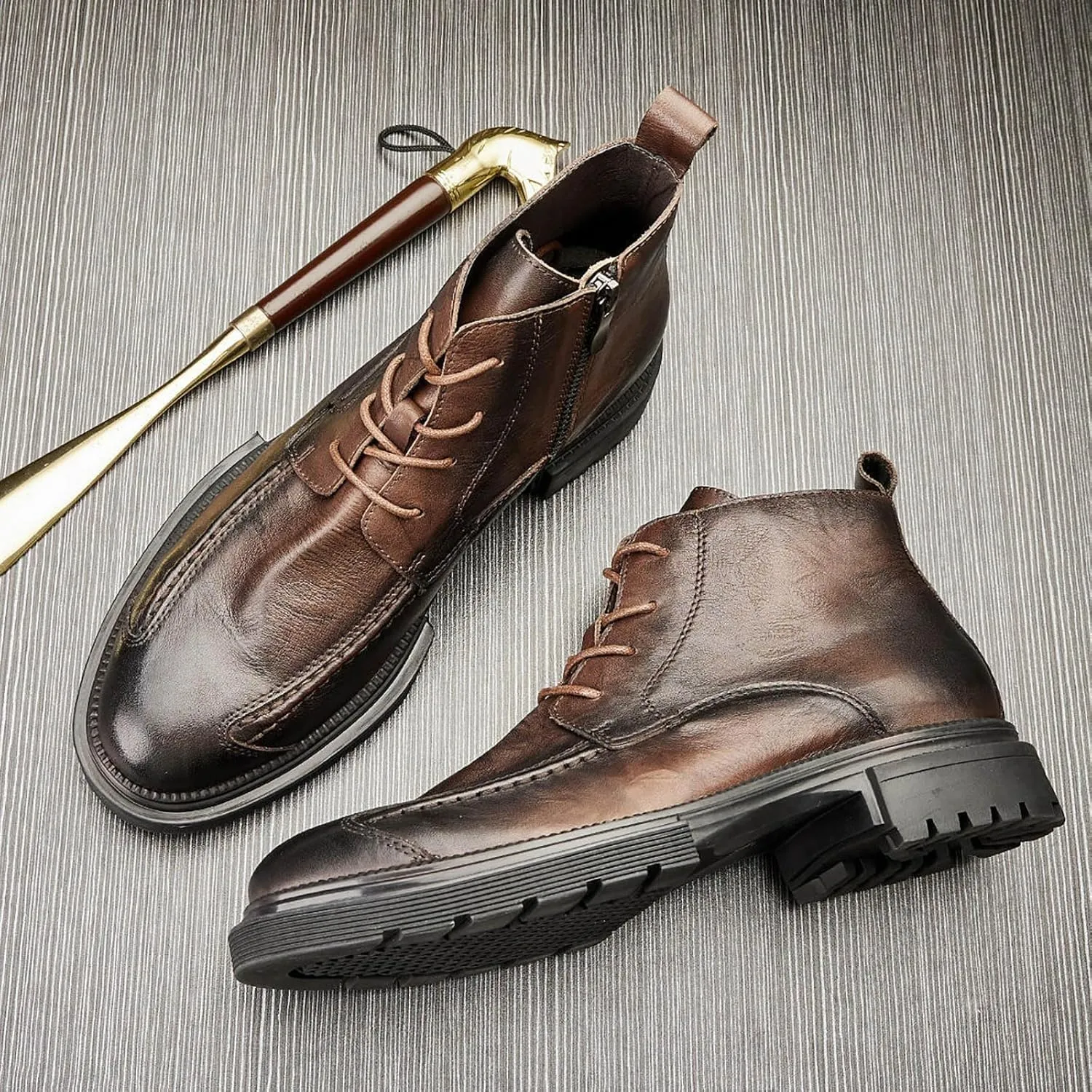 Men's Large Size High Top Chukka Boot Lace Up Ankle Boots Thick Bottom Short Boots Leather Composite Slip Work Boots