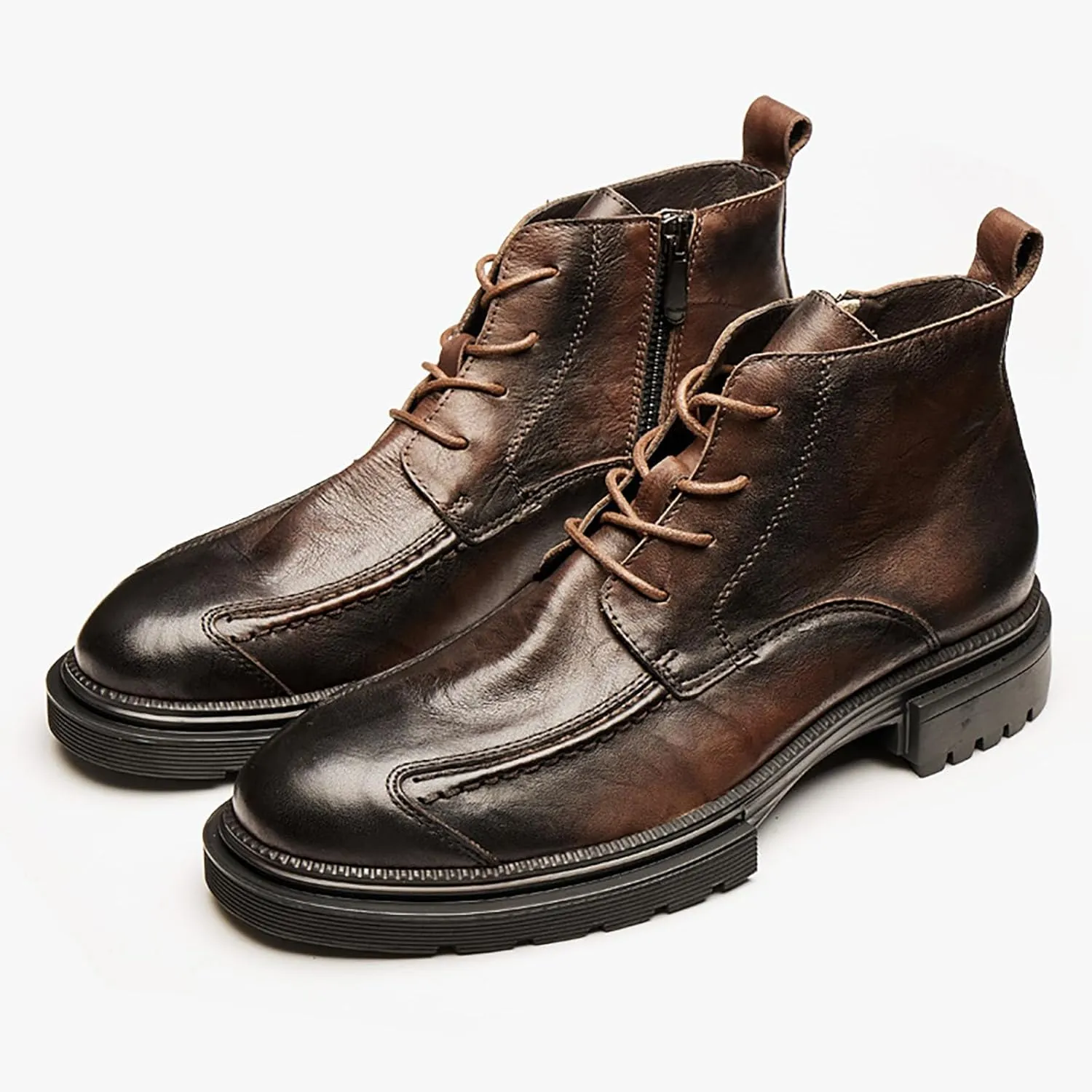 Men's Large Size High Top Chukka Boot Lace Up Ankle Boots Thick Bottom Short Boots Leather Composite Slip Work Boots