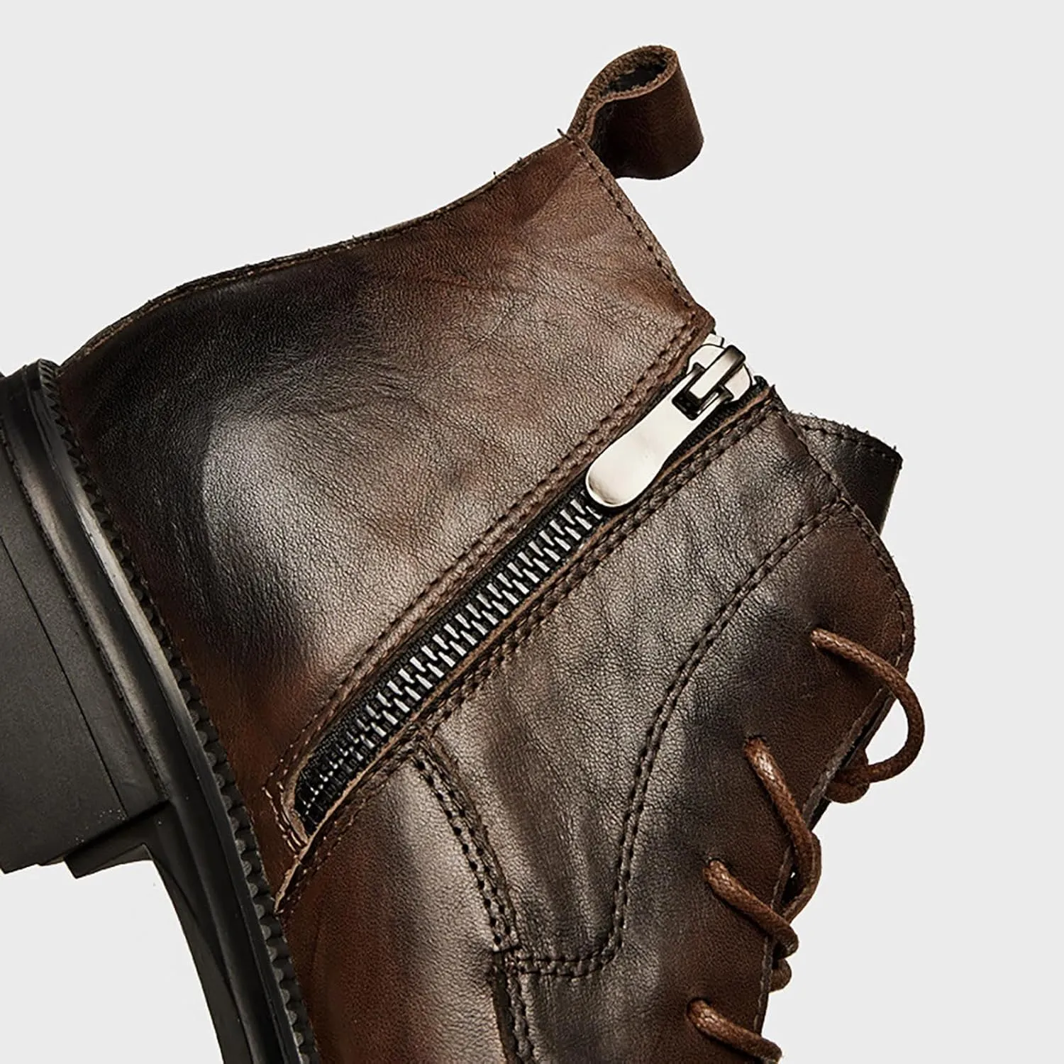 Men's Large Size High Top Chukka Boot Lace Up Ankle Boots Thick Bottom Short Boots Leather Composite Slip Work Boots