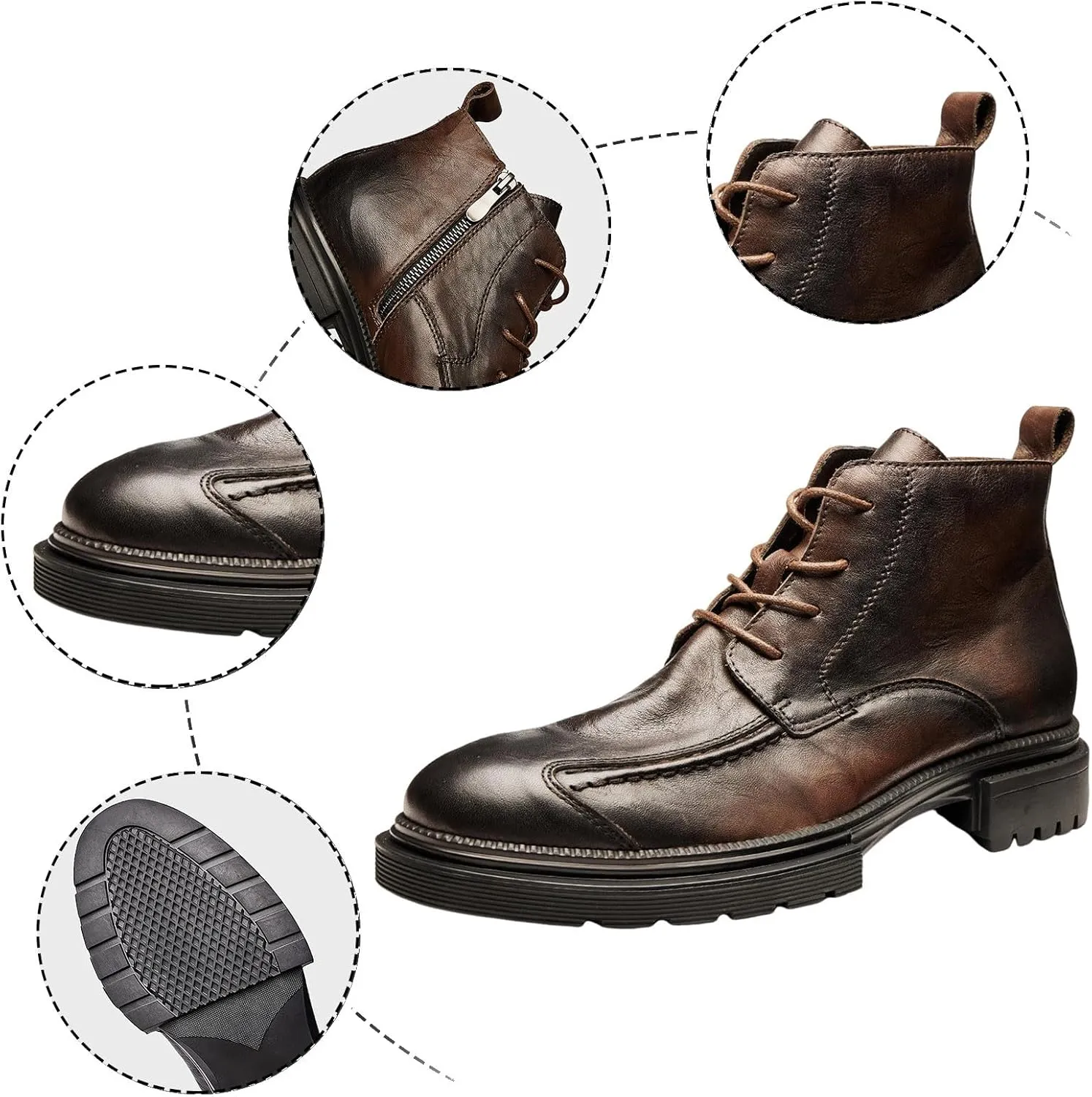Men's Large Size High Top Chukka Boot Lace Up Ankle Boots Thick Bottom Short Boots Leather Composite Slip Work Boots