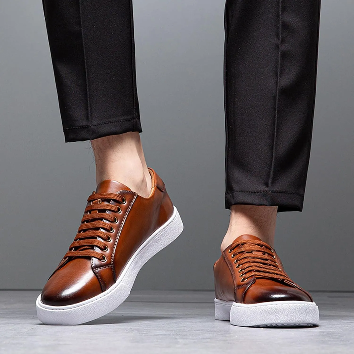 Men's Leather Fashion Sneaker British Style Polished Casual Shoes Lace Up Retro Comfortable Business Oxford Dressy Shoe