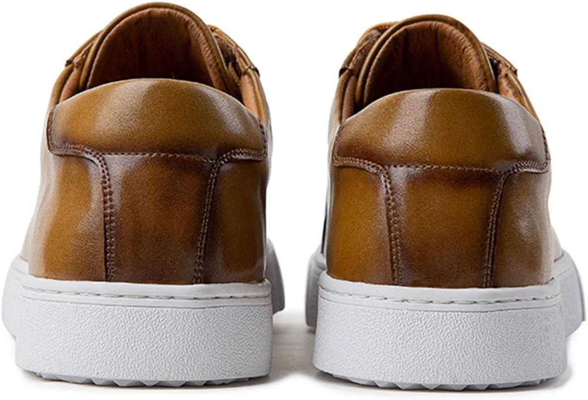 Men's Leather Fashion Sneaker British Style Polished Casual Shoes Lace Up Retro Comfortable Business Oxford Dressy Shoe