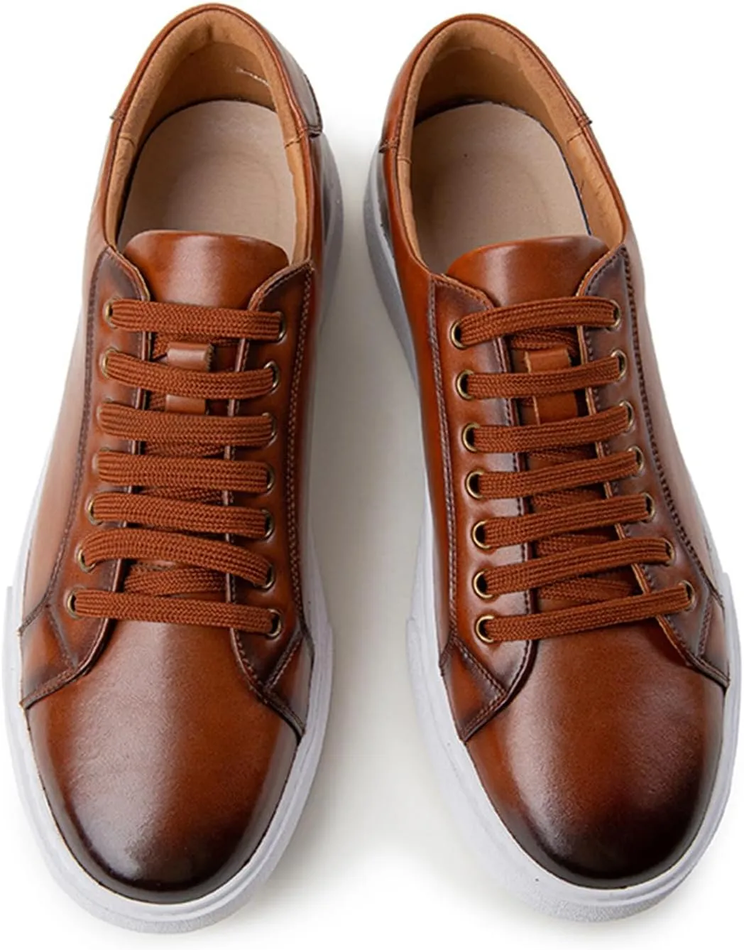 Men's Leather Fashion Sneaker British Style Polished Casual Shoes Lace Up Retro Comfortable Business Oxford Dressy Shoe