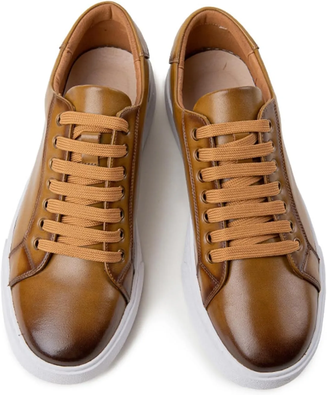 Men's Leather Fashion Sneaker British Style Polished Casual Shoes Lace Up Retro Comfortable Business Oxford Dressy Shoe