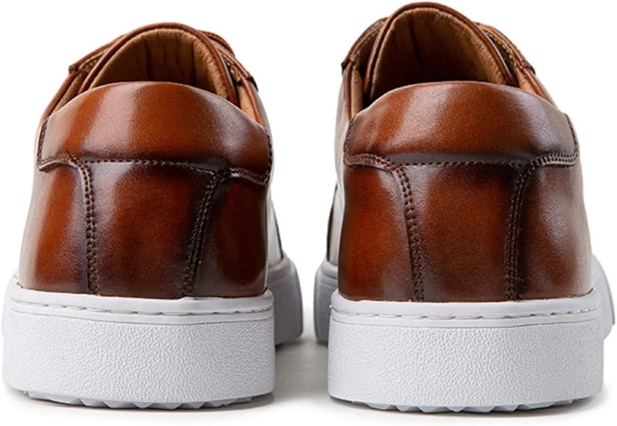 Men's Leather Fashion Sneaker British Style Polished Casual Shoes Lace Up Retro Comfortable Business Oxford Dressy Shoe