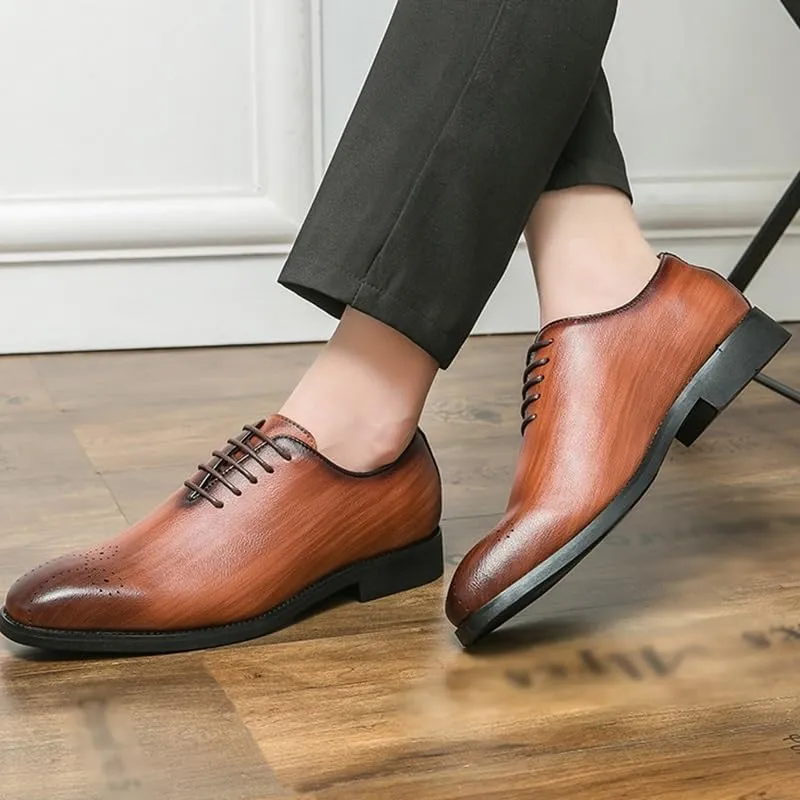 Men's Leather Oxford Shoes - Formal Lace Up Dress Sneakers for Business & Casual Wear