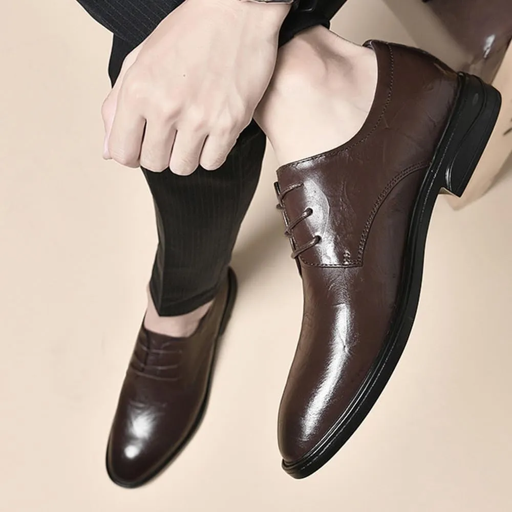 Mens Leather Shoes Genuine Leather Luxury Comfortable Tuxedo Shoes Formal Business Casual Men's Dress Shoes(Brown,10)