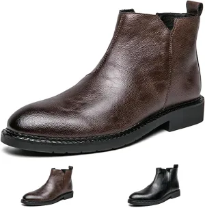 Men's Leather Slip-on Business Dress Chelsea Ankle Boots Side Zip Classic Retro Polished Leather Low Heel Comfortable Fashion Chukka Ankle Boots