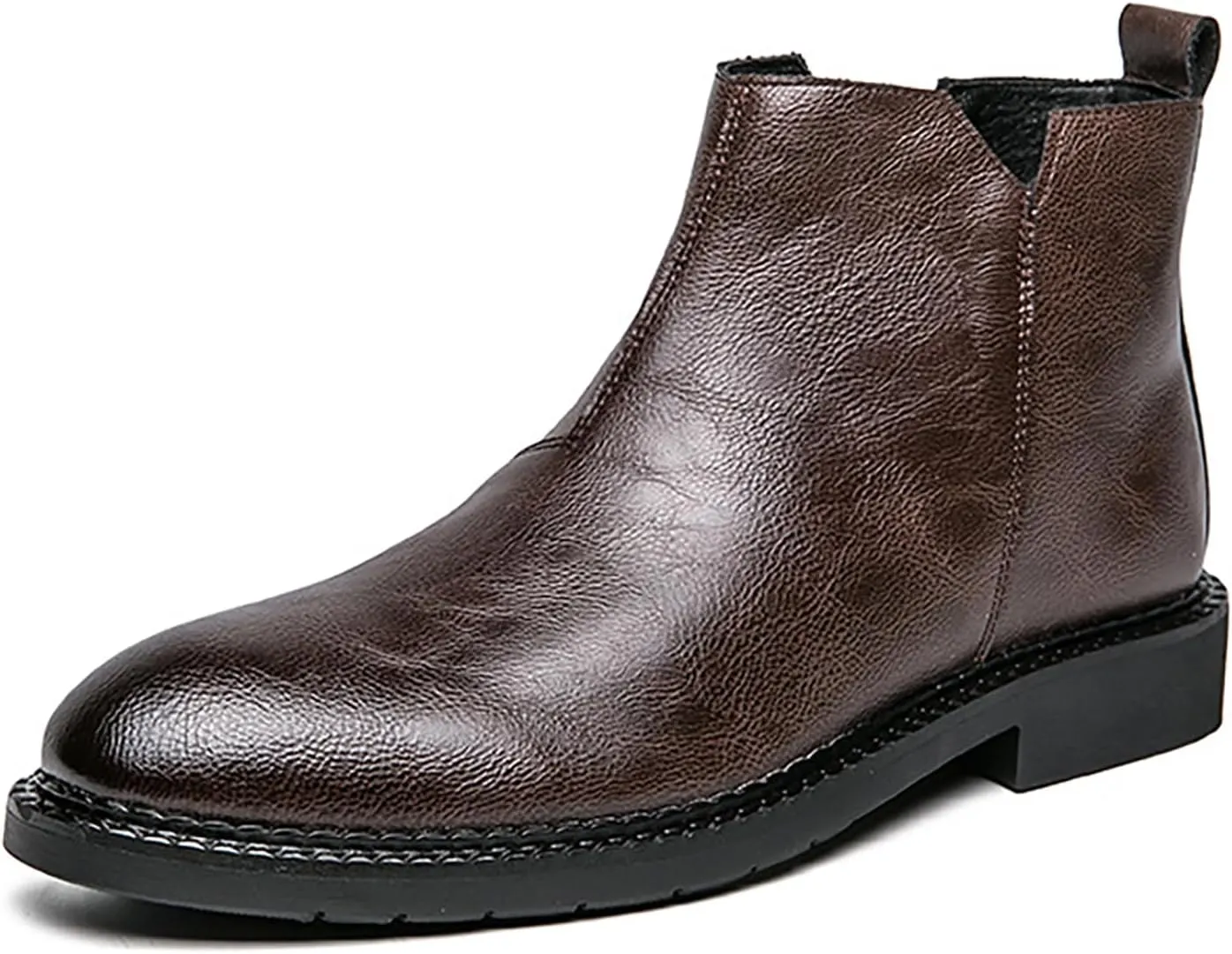 Men's Leather Slip-on Business Dress Chelsea Ankle Boots Side Zip Classic Retro Polished Leather Low Heel Comfortable Fashion Chukka Ankle Boots