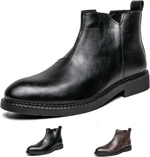 Men's Leather Slip-on Business Dress Chelsea Ankle Boots Side Zip Classic Retro Polished Leather Low Heel Comfortable Fashion Chukka Ankle Boots