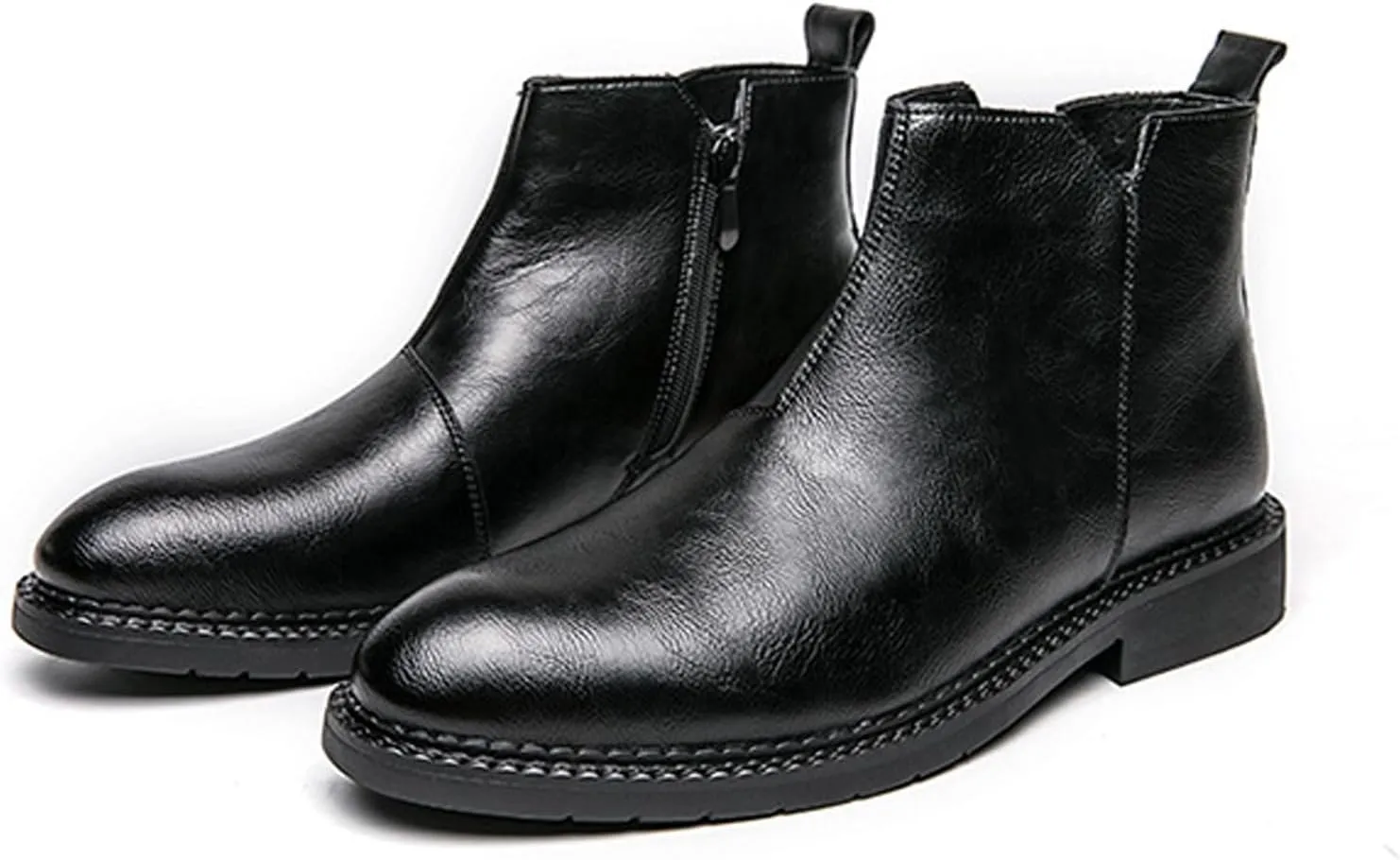 Men's Leather Slip-on Business Dress Chelsea Ankle Boots Side Zip Classic Retro Polished Leather Low Heel Comfortable Fashion Chukka Ankle Boots