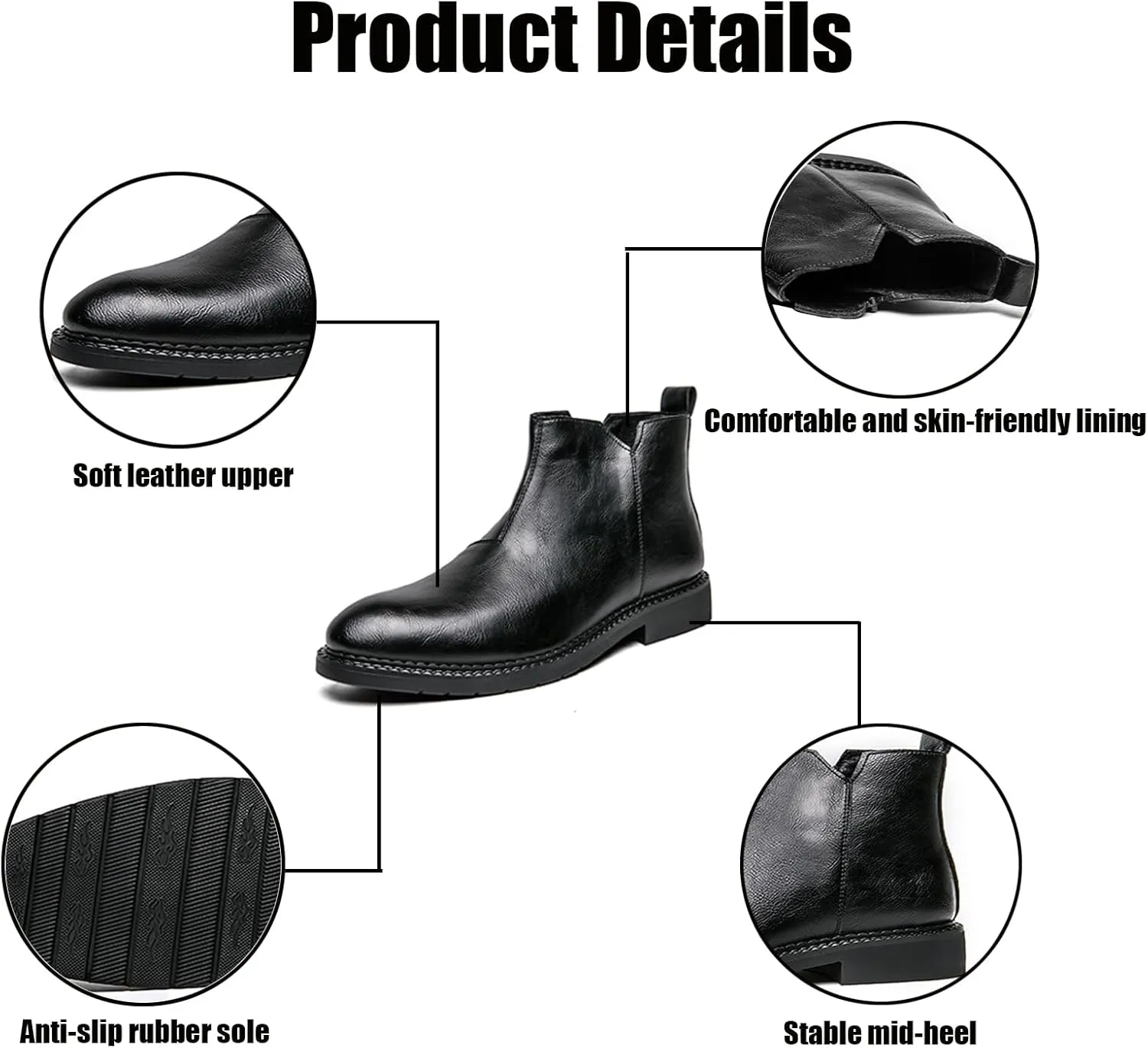 Men's Leather Slip-on Business Dress Chelsea Ankle Boots Side Zip Classic Retro Polished Leather Low Heel Comfortable Fashion Chukka Ankle Boots