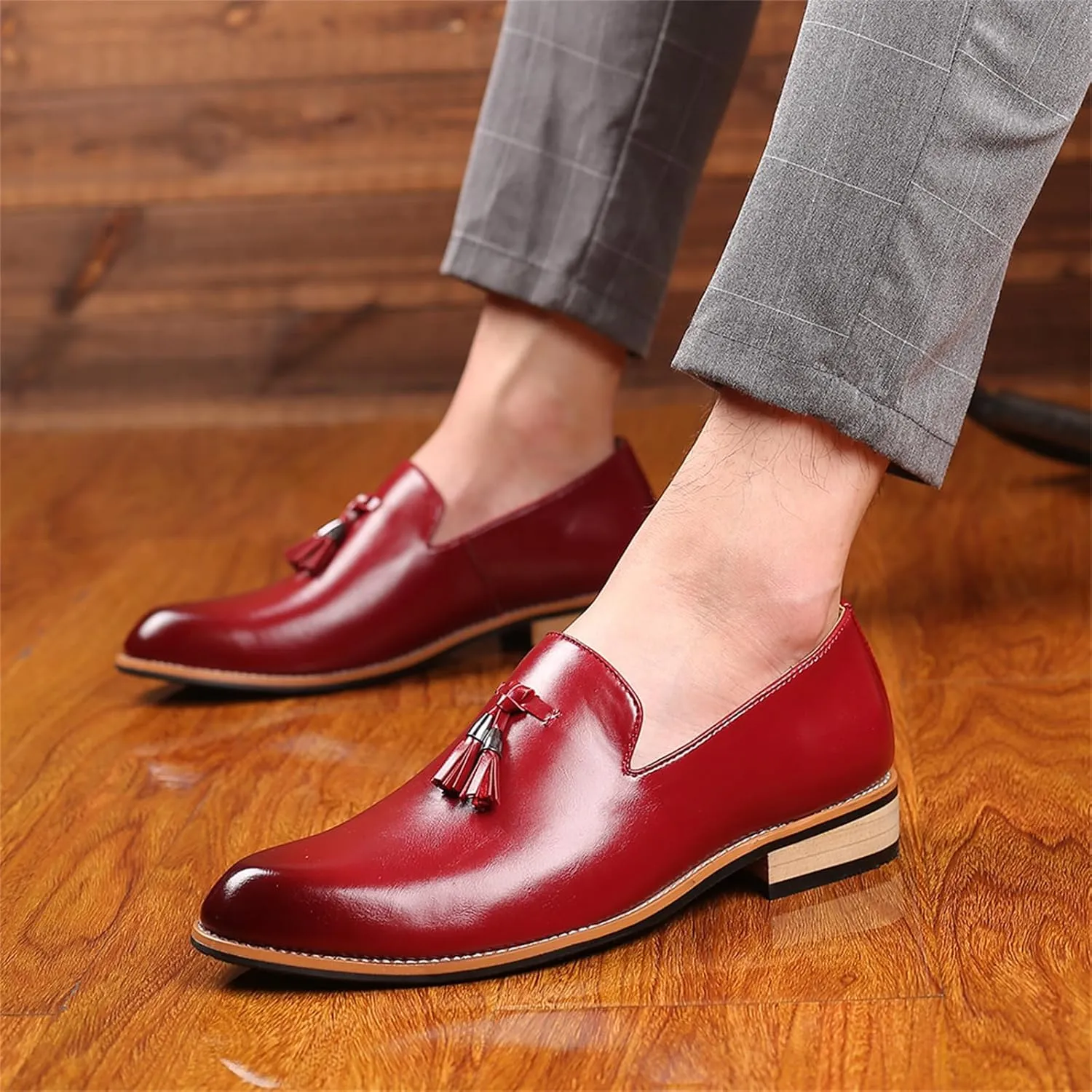 Men's Leather Slip-On Tassel Dress Loafers Classic Vintage Penny Formal Shoes for Business Party Wedding Prom