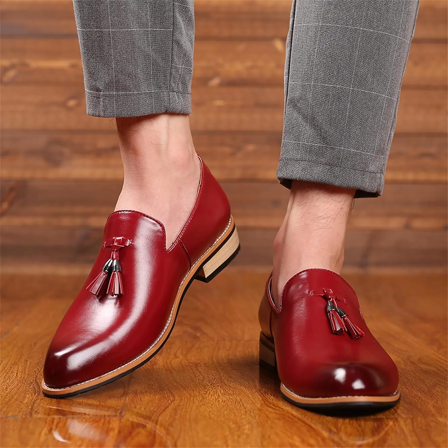 Men's Leather Slip-On Tassel Dress Loafers Classic Vintage Penny Formal Shoes for Business Party Wedding Prom