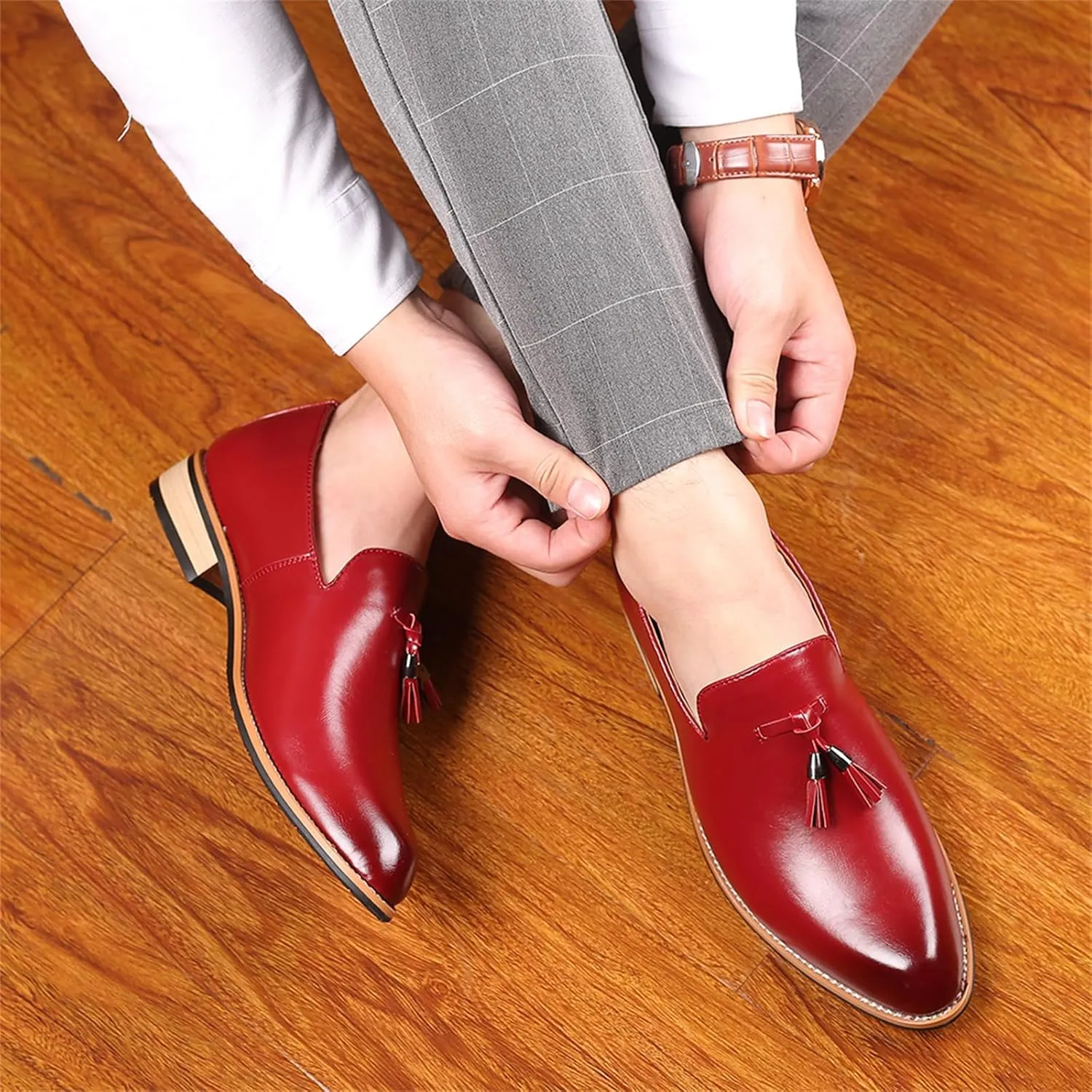 Men's Leather Slip-On Tassel Dress Loafers Classic Vintage Penny Formal Shoes for Business Party Wedding Prom