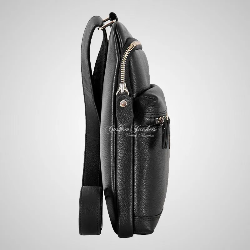 Men's Leather Small Cross Body Bag Black Travel Work Bag