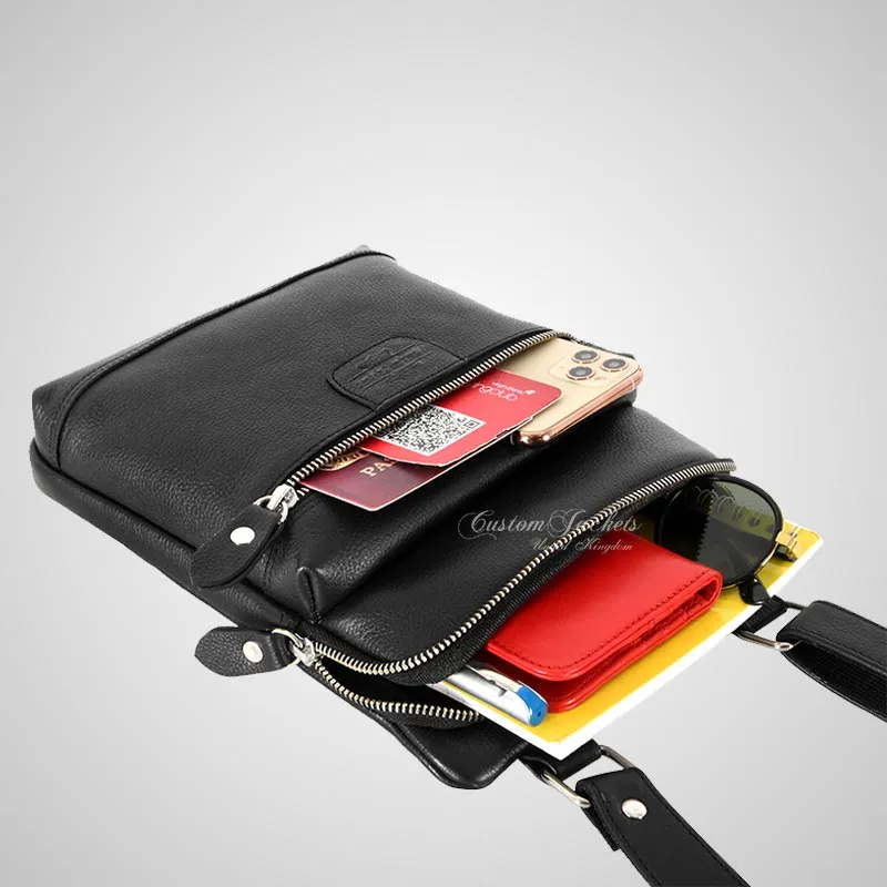 Men's Leather Small Cross Body Bag Black Travel Work Bag