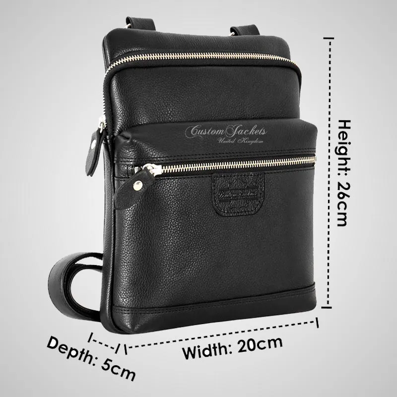 Men's Leather Small Cross Body Bag Black Travel Work Bag
