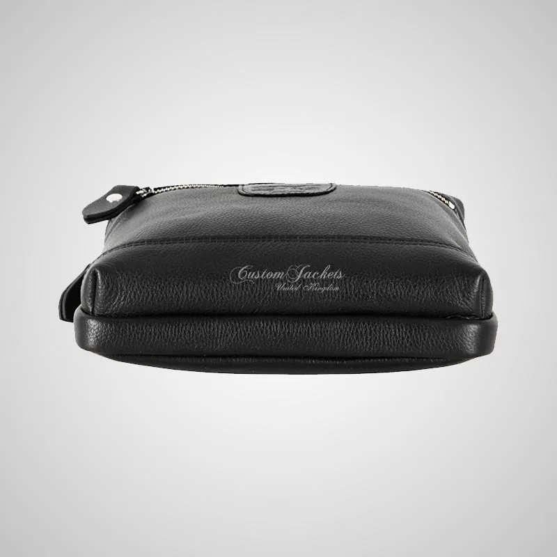 Men's Leather Small Cross Body Bag Black Travel Work Bag