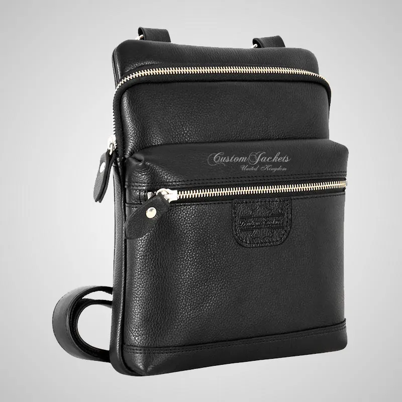 Men's Leather Small Cross Body Bag Black Travel Work Bag