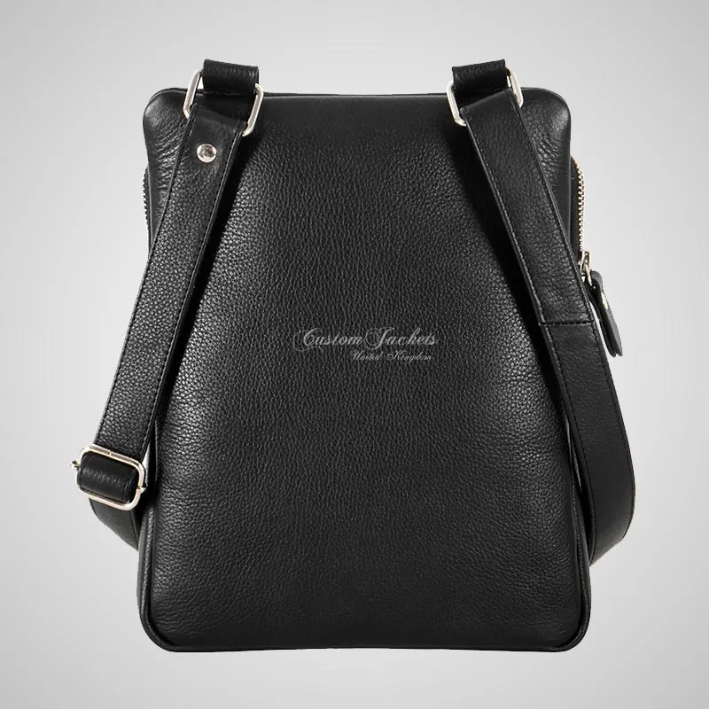 Men's Leather Small Cross Body Bag Black Travel Work Bag