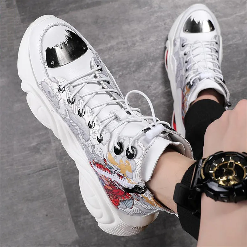 Men's Lion Dance Print Red-Eyed Kylin High-Top Sneakers