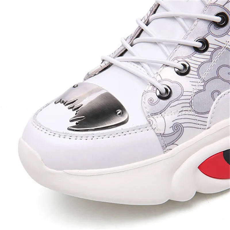 Men's Lion Dance Print Red-Eyed Kylin High-Top Sneakers