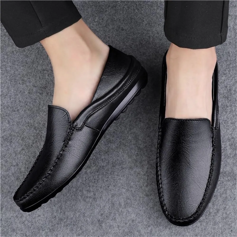 Mens Loafers Comfortable PU Leather Shoes for Men Round Toe Casual Wedding Anti Slip Sole Lightweight Breathable Driving Shoes