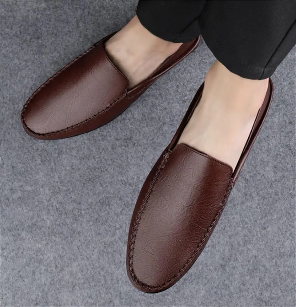 Mens Loafers Comfortable PU Leather Shoes for Men Round Toe Casual Wedding Anti Slip Sole Lightweight Breathable Driving Shoes