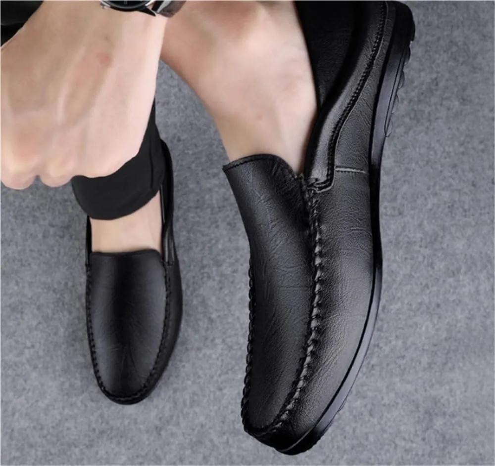 Mens Loafers Comfortable PU Leather Shoes for Men Round Toe Casual Wedding Anti Slip Sole Lightweight Breathable Driving Shoes