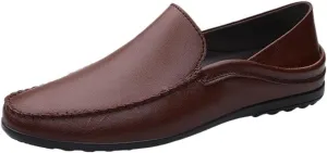 Mens Loafers Comfortable PU Leather Shoes for Men Round Toe Casual Wedding Anti Slip Sole Lightweight Breathable Driving Shoes