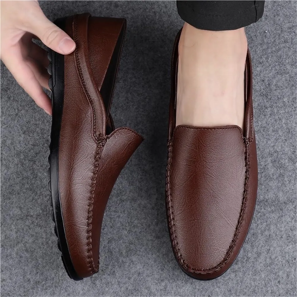 Mens Loafers Comfortable PU Leather Shoes for Men Round Toe Casual Wedding Anti Slip Sole Lightweight Breathable Driving Shoes