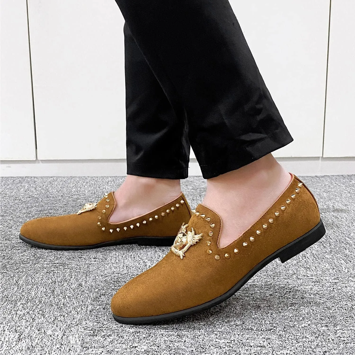 Men's Loafers Vintage Slip on Suede Dress Shoes Velvet Dress Loafers Size 7-13