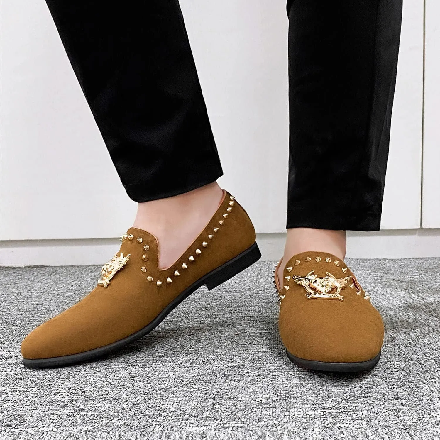 Men's Loafers Vintage Slip on Suede Dress Shoes Velvet Dress Loafers Size 7-13