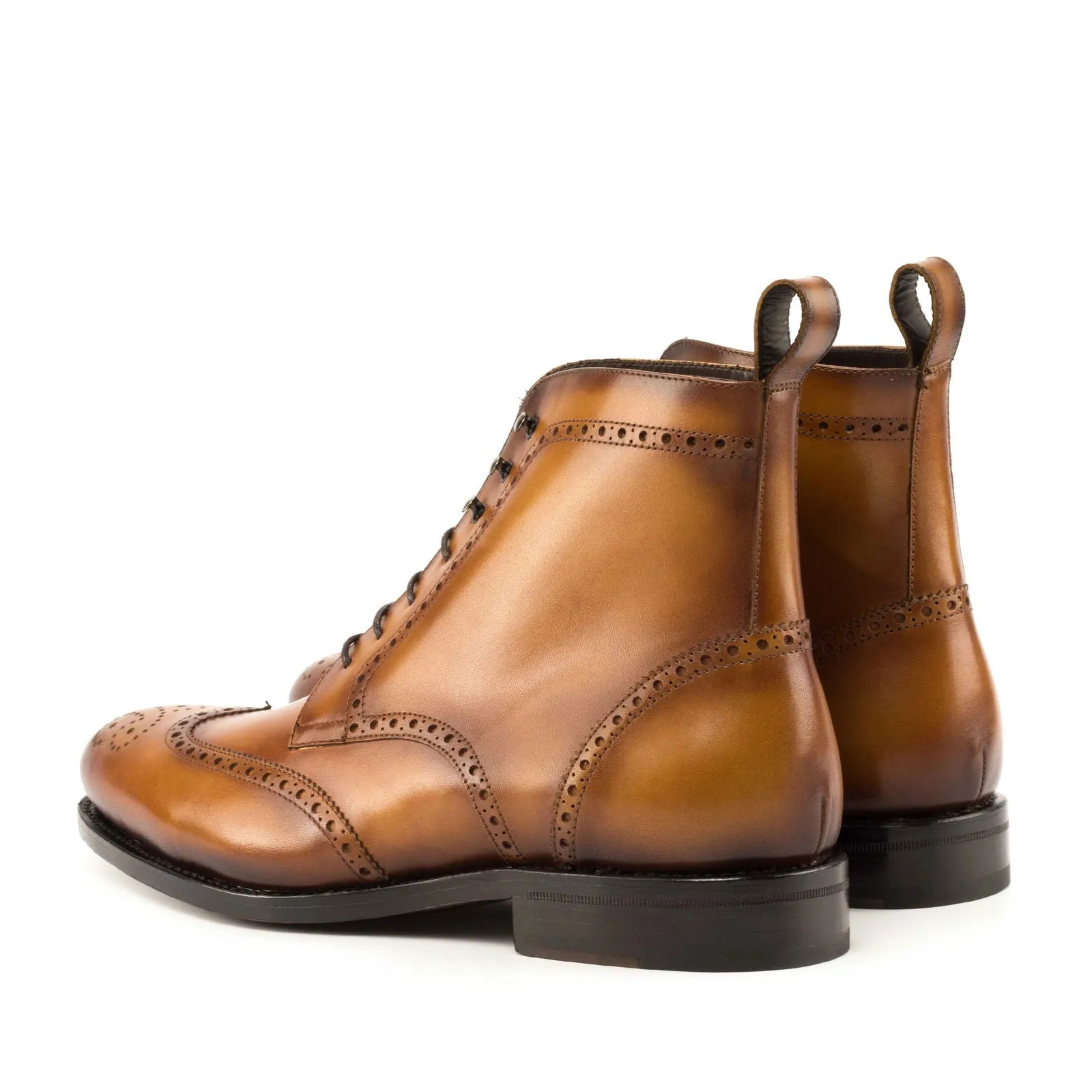 Men's Military Brogue Leather Boots Goodyear Welt Wide Plus Size Brown 5014