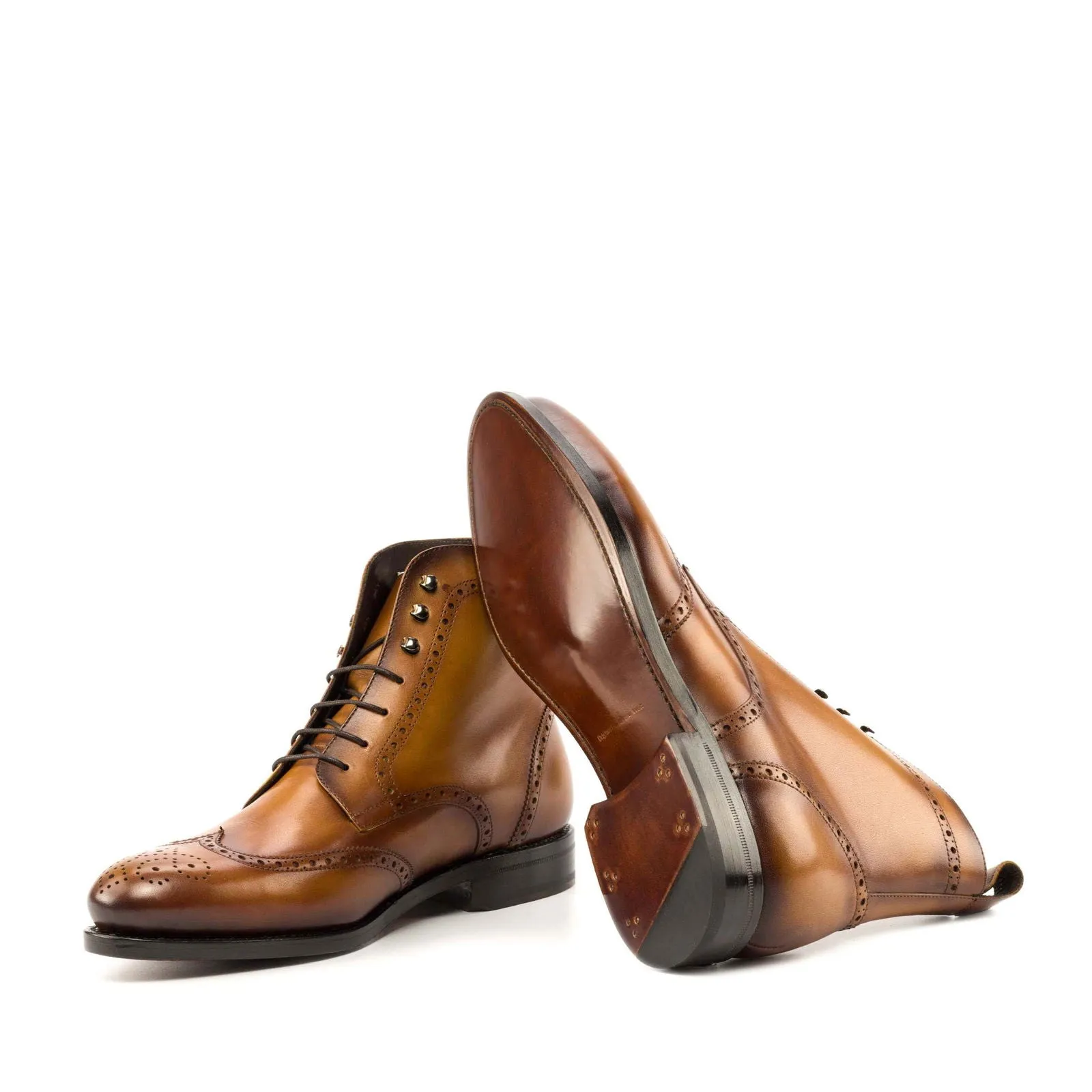 Men's Military Brogue Leather Boots Goodyear Welt Wide Plus Size Brown 5014