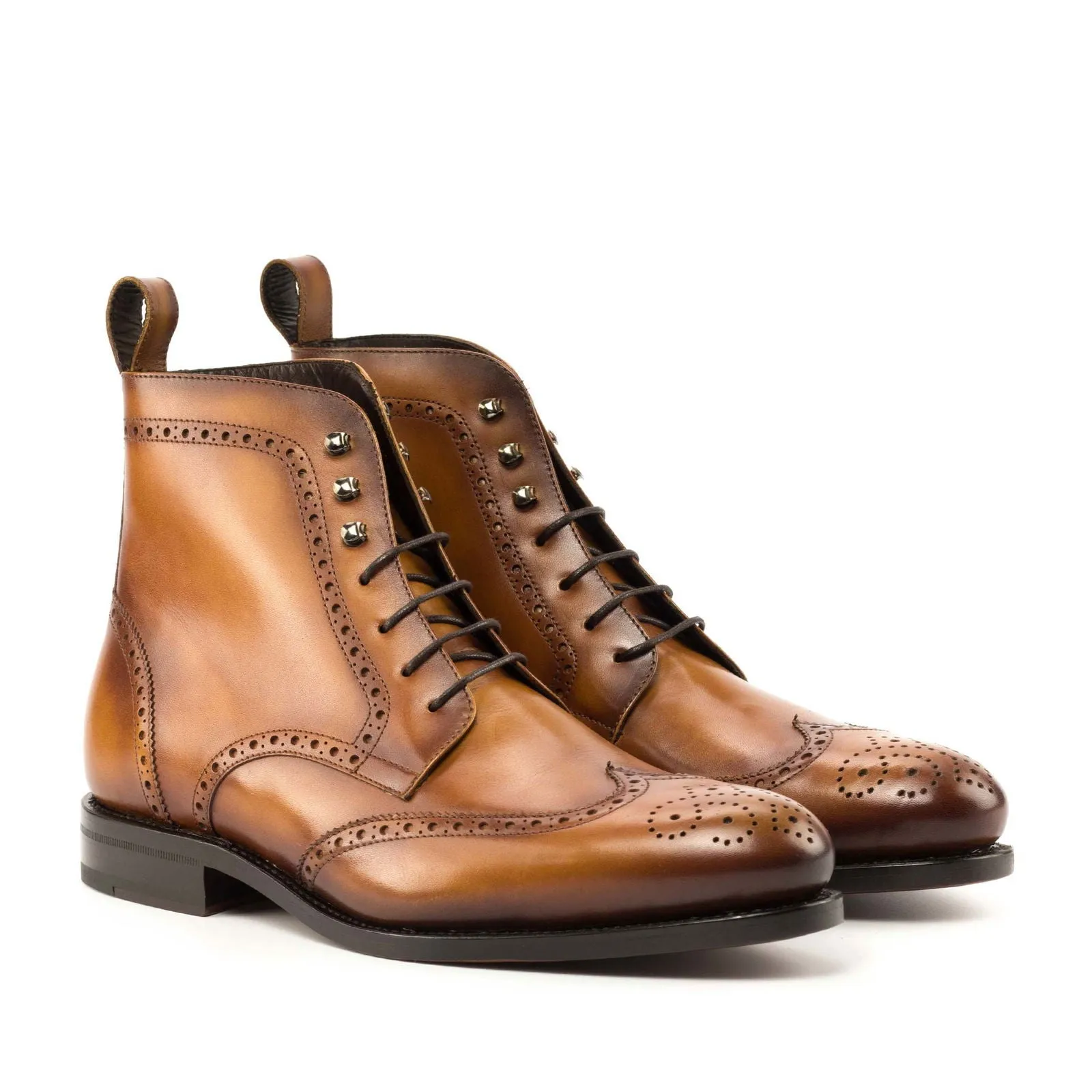 Men's Military Brogue Leather Boots Goodyear Welt Wide Plus Size Brown 5014