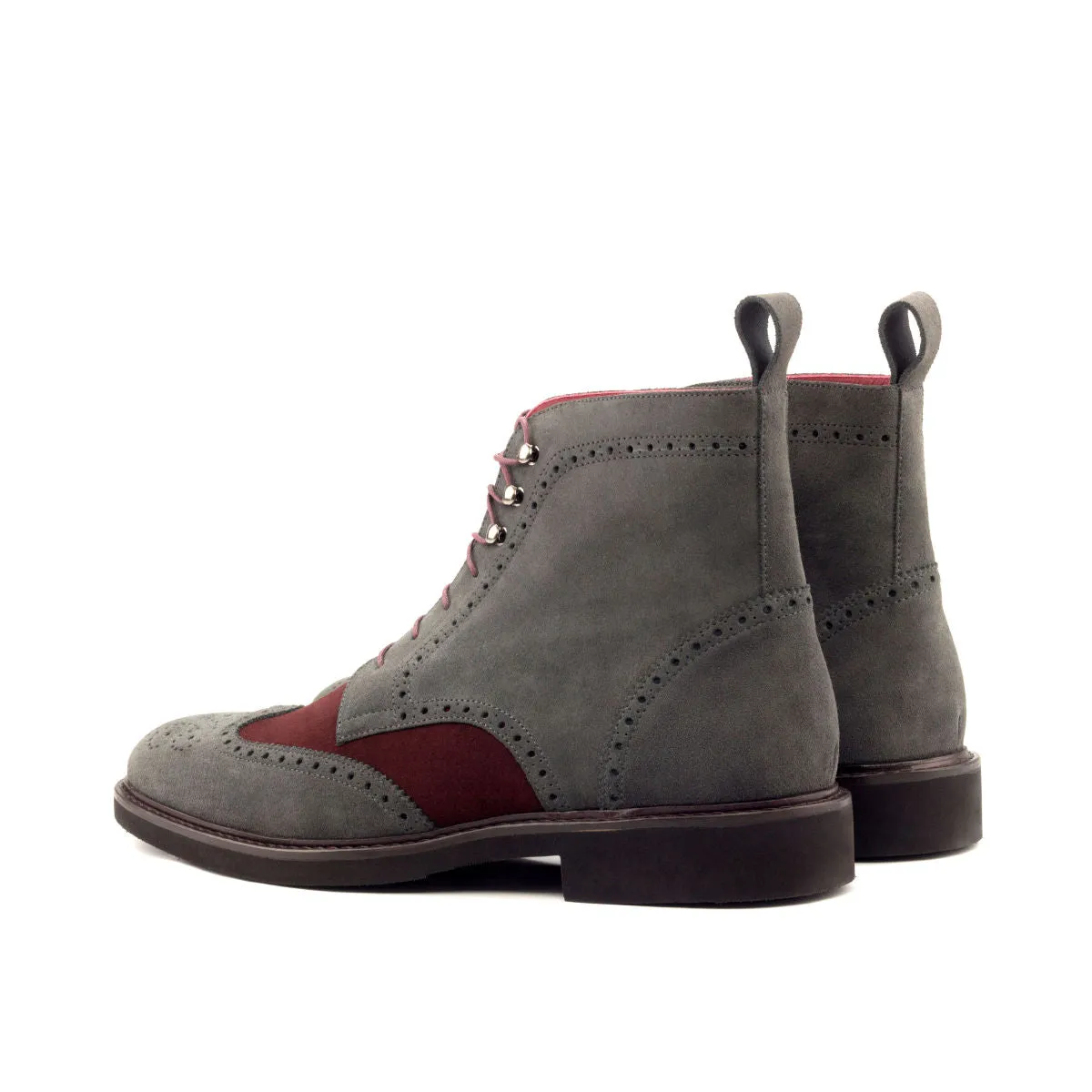 Men's Military Brogue Leather Boots Wide Plus Size Grey Burgundy 2916