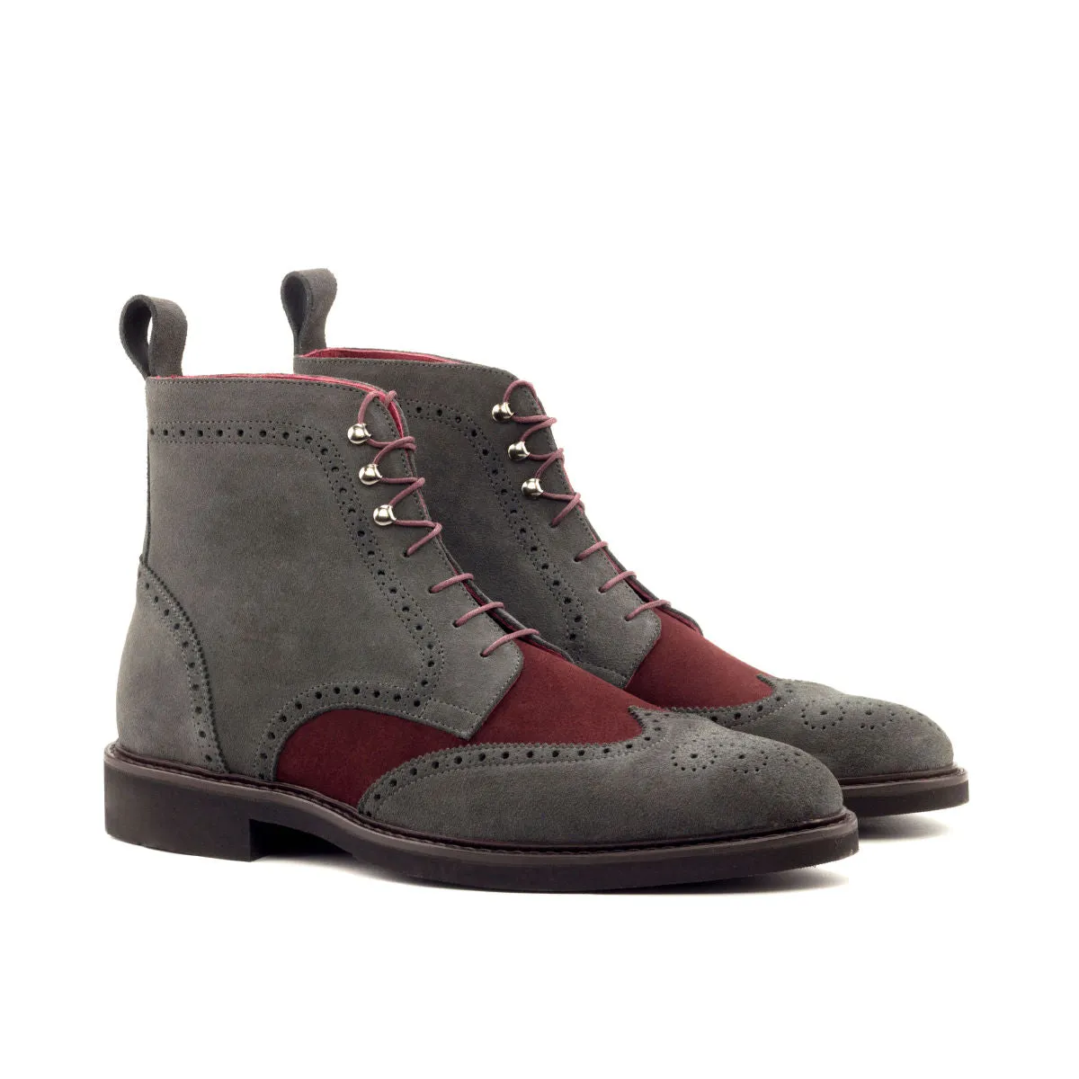 Men's Military Brogue Leather Boots Wide Plus Size Grey Burgundy 2916