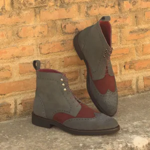 Men's Military Brogue Leather Boots Wide Plus Size Grey Burgundy 2916